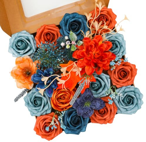 Floweroyal Fiori artificiali combinati di fiori arancioni misti di fiori di dalia con steli per bouquet da sposa, centrotavola, baby shower, composizioni floreali, decorazioni per la casa