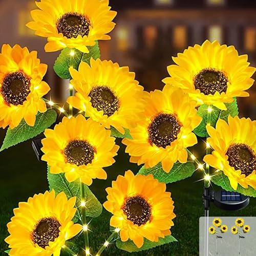 JIMACRO 2 Piezas Luces Solares de Girasol, Luces Solares de Jardín 6 Girasol Lámparas 2 Modos Luces Solares Flores Impermeable Jardín Lámparas para Camino Jardín Decoración Navideña
