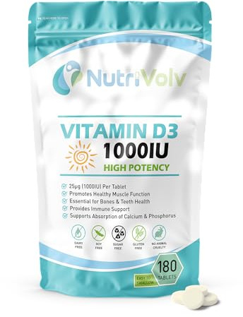 Vitamin D 1000IU | 6 Months Supply | 180 Easy-Swallow Vitamin D3 Vegetarian Tablets | High Strength | Immune & Bone Support Supplement | General Health & Wellbeing | 25µg