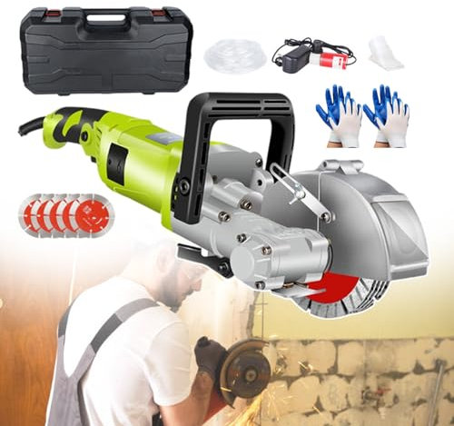 forplubossmmp Macchina per Scanalature da Muro Elettrica con Lama da 115 Mm, Macchina per Scanalature da Muro per Mattoni E Cemento da 4000 W, 7500 Giri/Min per Cemento, Legno, Mattoni,Green