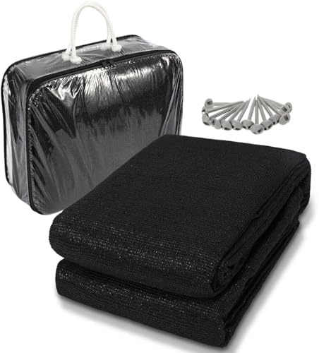 Ollewiellan Alfombra para tienda de campaña, 250 x 400 cm, transpirable, antideslizante, lavable, antimoho, resistente a los rayos UV, con 12 agujeros, 13 piquetas y bolsa de transporte, color negro