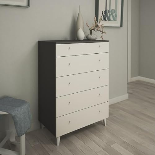 Meyvaser.com Ecommerce Company Cassettiera con 5 cassetti, per camera da letto, finitura bianca, dimensioni: 80 cm (larghezza) x 114,6 cm (altezza) x 48 cm (profondità)