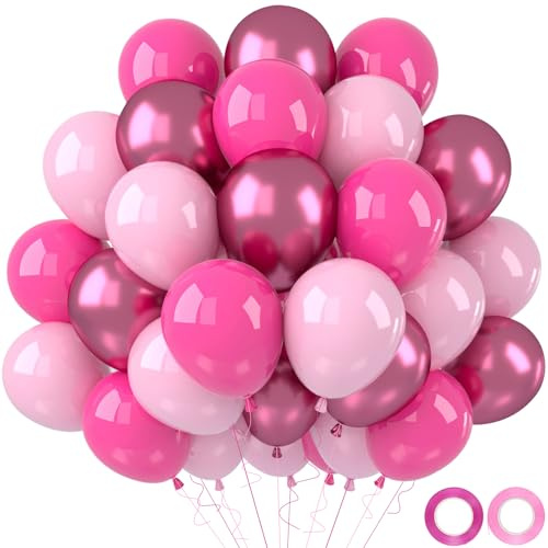 Palloncini Compleanno Rosa, 52 Pezzi Palloncini Elio Rosa Pink, Metallo Fucsia in Lattice per Decorazioni Compleanno Baby Shower Laurea Nascita Bimba Matrimonio San Valentino Battesimo, 12 Pollici