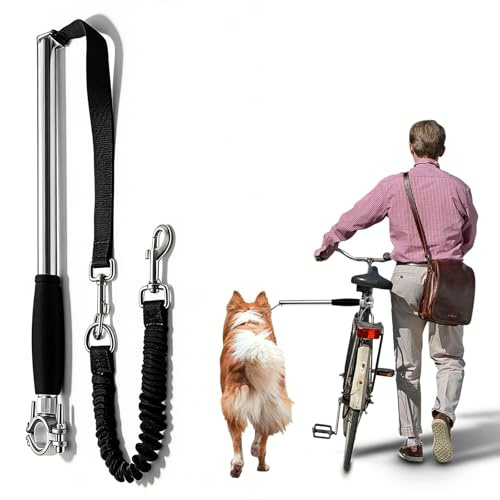 Fahrradleine Hund Handsfree, Fahrrad Hundeleine mit Stoßfeder, Einziehbare & Verstellbare Fahrrad Leine für Fahrradhalterung, Sicheres Radfahren, Training, Joggen & Outdoor, Einfache Installation