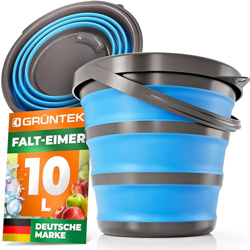 GRÜNTEK Hopfällbar hink 10 L, platsbesparande, hopvikbar putshink 32 cm, hopvikbar tvättbehållare för hushåll, camping, trädgård, biltvätt, klapphink, klappbar tvättskål Blå