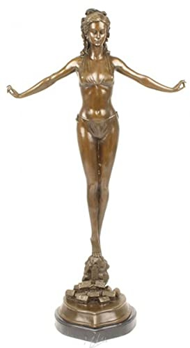 lyxig bronsfigur kvinnofigur på stenbas - Art Deco-skulptur