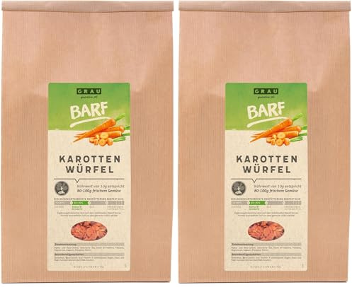 GRAU - l’Original - légumes séchés pour Le régime Barf des Chiens - dés de Carottes, Pack de 1 (1 x 1,2 kg), complément Alimentaire pour Chiens (Lot de 2)