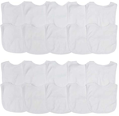 Neat Solutions 2-Ply Knit Terry Solid Color Feeder Bibs in White - 20 Pack