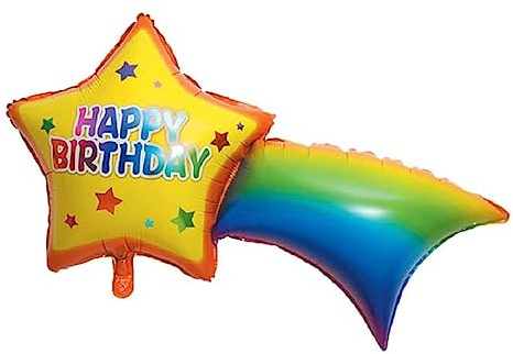 DIWULI XXL Sternschnuppe Regenbogen Happy Birthday Luftballon, Folien-Ballon bunt, Geburtstagsballon Kinder-Geburtstag Junge Mädchen, Motto-Party, Party-Deko, Geburtstagsparty Dekoration Geschenk-Deko