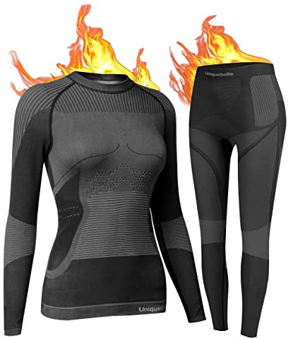 UNIQUEBELLA Thermal Underwear Womens, Quick Dry Winter Ladies Thermal Underwear Ski Thermal Underwear Set Functional Underwear for Skiing Sport Yoga