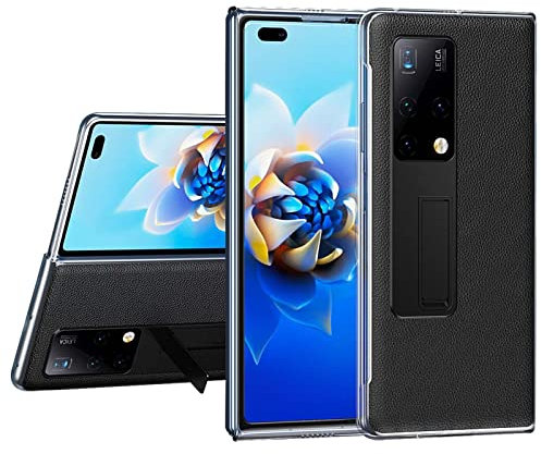 DENSUL Phone Case for Huawei Mate Xs 2, Leather Case and Transparent Screen Protection,Electroplated Folding Stand, Ultra-Thin Cover Wear and Scratch Resistant,Black