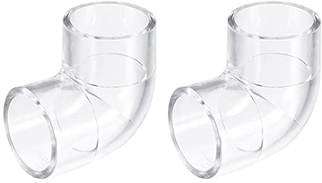 sourcing map 2uds Transparente Acrílico Tubo Codo, 32mm/1,26 2 Vías Codo 90 Grados L-Forma Tubería Montaje Adaptador para Acuarios Agua Peces Tanque