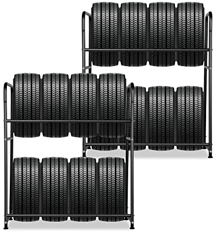 Ansobea Reifenregal 8 Reifen, 2X Reifenständer 107 x 46 x 117cm,Felgenbaum für Autoreifen Ladekapazität 180kg,Felgenregal mit Reifenschutzhülle,Höhenverstellung Lagerregale,für Keller Werkstatt