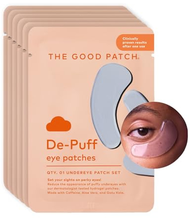 The Good Patch De-Puff Cooling Hydrogel Under Eye Patches for Puffy Eyes and Under Eye Bags, Made with Caffeine, Aloe Vera, Gotu Kola, Clinically Proven (6 Total Patch Sets)