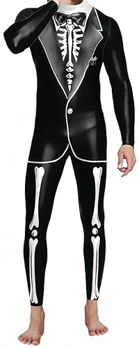 Ocean Plus Män Halloween Skelett Kostym Jumpsuit Skinny Djur Serie Digitaltryck Overall