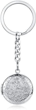 PiercingJak Porte-clés Médaillon Photo Porte Clef Pendentif Ouvrant Porte Photo Acier Inoxydable Rond Fleur Vintage Bijoux Cadeau Anniversaire Saint-Valentin Fête des Mères