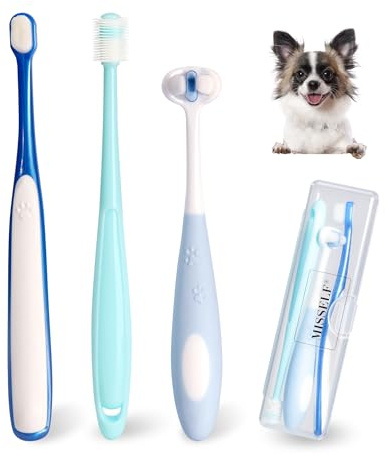 MISSELF Ultra Soft Nano Dog Toothbrush Kit for Small Breed, Silicone 360 Pet Tooth Brushes for Dogs Cat,Canine Dental Care Set of 3 Different Shapes