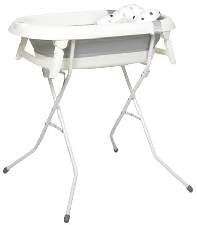 Toral Bañera Bebe con Patas y Cojín Comoda, Facil de Guardar, con Tapón y Patas Antideslizantes - Bañera Bebé Plegable Portatil - Asiento Bañera Bebe modelo Iris