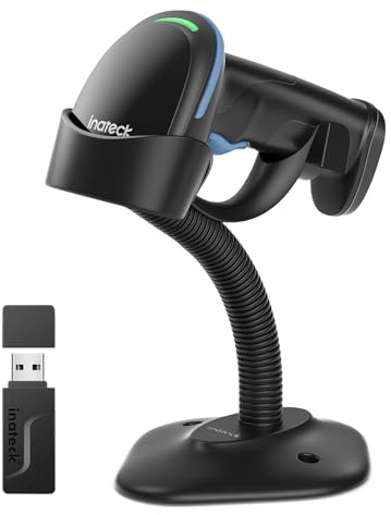 Inateck 2D Douchette Code Barre avec Support, Lecteur Code Barre sans Fil avec APP et SDK, Scanette QR avec Batterie 2600mAh, BCST-35, Bleu