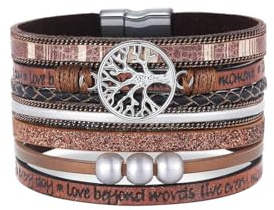 Hanaoops Bracciale in Pelle Cuoio per Donna Regolabili Braccialetto Intrecciato Pelle Vintage Braccialetti da Polso Chiusura Magnetica in Acciaio Inossidabile (Marrone, Una Dimensione)