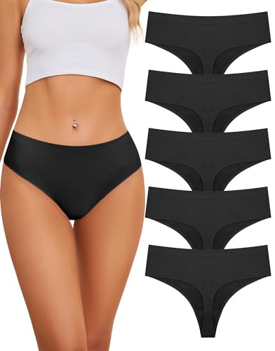 VOENXE Seamless Women Underwear Thongs,High Waist Cut No VPL Knickers Pants