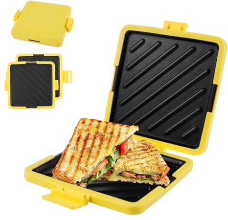 CBWERBB Microwave Toastie Maker,Microwave Toastie Sandwich Maker, Silicone Microwaveable Cookware, Heatwave Technology Non-Stick Plates Wireless for Cooking Delicious Crispy Sandwiches (Yellow)