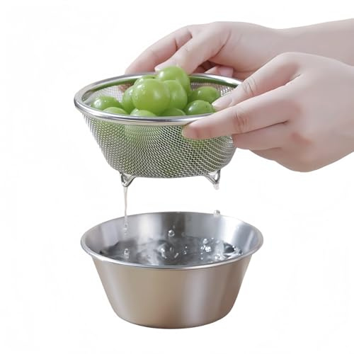 Mini Colander with Small Mixing Strainer Bowl,Small Strainer for Fruit,Rice | 304 Stainless Steel Berry Basket, Dishwasher Safe Kitchen Strainer (Silver, 5.51 x 2.36 inches)