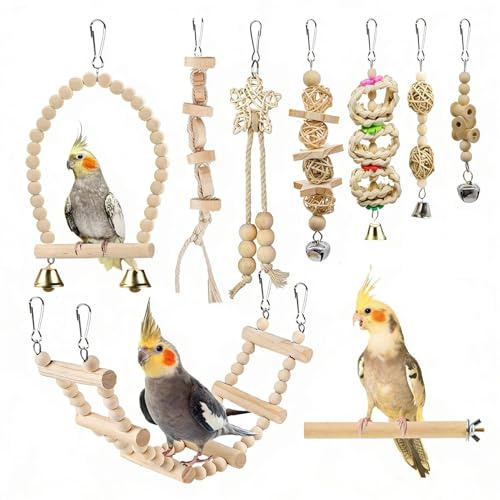 pour oiseaux En bois avec balançoire, échelle, perchoir | pour perruches et accessoires de cage pour Enrichissement sur Perchoir, Antidote à l'Ennui, Escalade