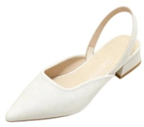 Genérico Zapatos De Tacón De Bloque para Mujer Punta Afilada Slingback Tacón Bajo,Beige,38 EU