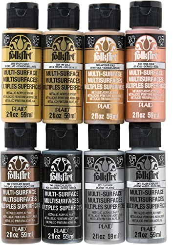 FolkArt, Metallic Acrylic Craft Paint Set, Non-Toxic Formula, PROMOFAMET, Perfect for Beginners and Artists, 59 ml Bottles, 8 Count