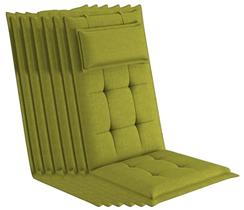 sunnypillow 6 Stück Gartenstuhlauflagen mit abnehmbarem Kopfpolster - 120 x 50 x 9cm - Stuhlauflagen Hochlehner, Auflage für Gartenmöbel - Sitzauflagen Outdoor, wasserdicht UV-Lichtecht - Grün