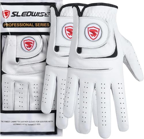 Sledwise Women’s Golf Gloves – 100% Cabretta Leather, Left Handed Golf Glove for Ladies Girls (Medium)
