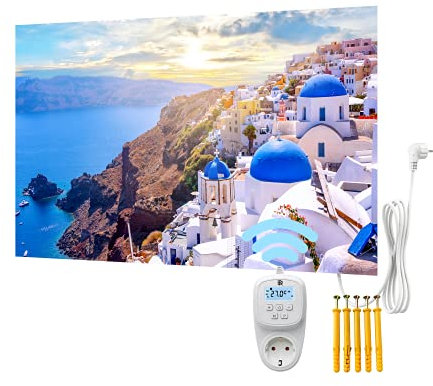 Bringer Imagen calefacción por infrarrojos sin marco – calefacción con image – 100 x 60 x 1,8 cm – Santorini Grecia