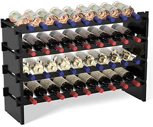 Domax Wine Rack Freestanding Floor - 36 Bottle Wooden Stackable Wine Storage Holder for Cabinet, Bar, Pantry and Cellar 33.5 inch Wide(Black)