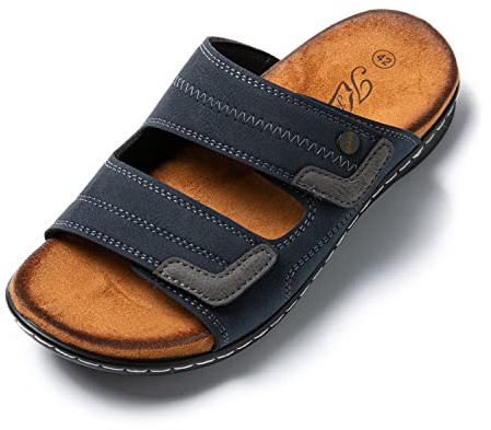 JOMIX Sandales Homme en Cuir Chaussures de Plage Tongs Hommes Chaussons d'été Confortables pour Maison Piscine Mer Douche
