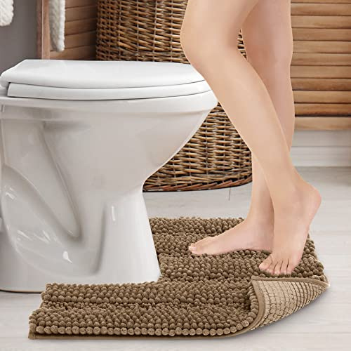JARITTO Alfombra de baño para WC Inodoro Antideslizante Alfombrilla de Baño Alfombra Bañera Lavable a Máquina Absorbente Microfibra Chenille Suave Forma de U- 51x51cm (Marrón)
