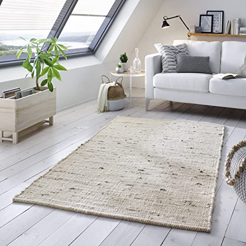 TacaHome Wollteppich Natur Handweb Teppich I Reine Schur-Wolle im Skandinavischen Design I Wohnzimmer Schlafzimmer Esszimmer Kinderzimer Büro | 120 x 170 cm Hellgrau Meliert