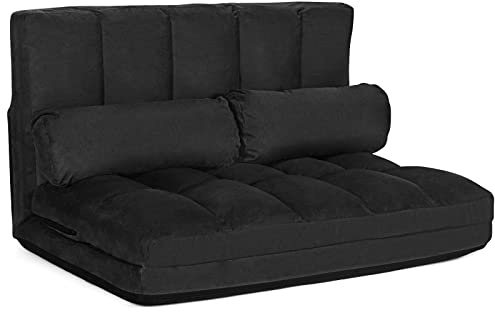 COSTWAY Divano Letto da Terra con 2 Cuscini, Divano Letto Pieghevole con Schienale Regolabile a 6 Livelli, Ideale per Camera da Letto e Soggiorno (Nero)