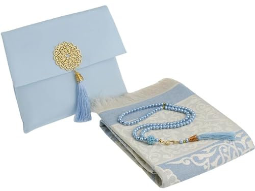 Prien Muslimischer Gebetsteppich Mit Gebetsperlen Für Frauen Männer, Geschenke Bayram, Ramadan, Teppich Beten Islam, Gebetsteppich Set, Islamische Gebetsmatte, Seccade Namaz, Muslim Mat (Blau)
