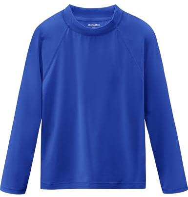 Boys Rash Guard Long Sleeve UPF 50+ Sun Protection Swim Shirt Rashguard Fishing Surf Quick Dry Cool Beach Shirtfor Youth Kids Klein Blue Size 14-16