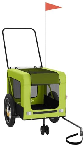 vidaXL Pet Bike Trailer with Iron Frame - Green/Black Oxford Fabric Cargo Trailer with PVC Cover, Reflective Safety, Versatile and Comfortable for Pet Transport and Utility Cycling