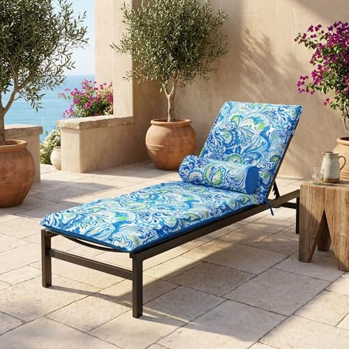Cuscino da lettino con traversino, 195 x 60 x 5 cm, impermeabile, resistente ai raggi UV e confortevole, materasso per sdraio e bagno di sole, motivo arabesco