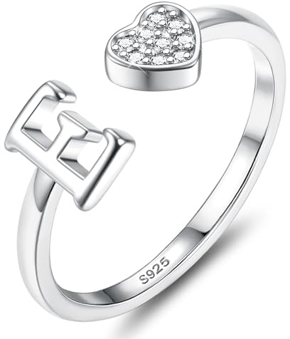 JeweBella Bague Argent 925 Lettre A-Z Coeur Reglable Empilables Ouvert Fiançailles, Promesse, Mariage - Prénom Initiale Femme Fille Boîte