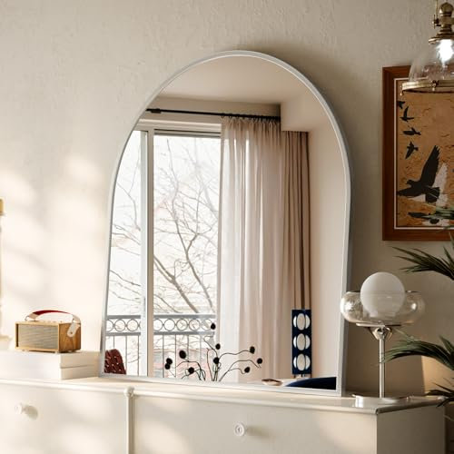 Koonmi Espejo de pared con marco de aluminio, 81 x 86 cm, plateado, estilo moderno, curvado, a prueba de explosiones, baño y vestidor