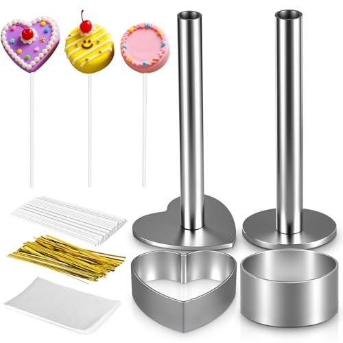 Beesini Cake Pop Mold Kit, 2 Pack Cake Pop Cutter and Pusher with 50pcs Cake Pop Sticks, 50pcs Cake Pop Bags, 50pcs Twist Ties, Cake Pop Maker for Cakepops, Lollipop, Candies, Chocolates and Cookies