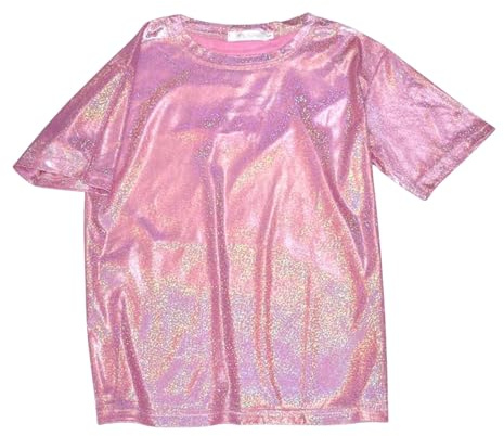 Top brillante plata brillante seda brillante cuello redondo manga corta talla grande camiseta camiseta manga corta blusa mujer, rojo, M