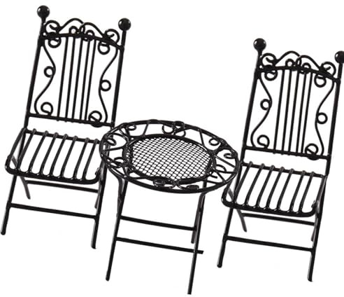 Table de bistrot miniature avec 2 chaises en fer pour maison de poupée, décoration et présentation de collection