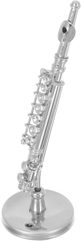 BESPORTBLE Flauto in Miniatura Decorativo 8 Cm in Metallo Argentato con Supporto e Custodia Nera, Strumento Musicale da Collezione per Arredamento Casa, Ufficio e Regalo per Appassionati
