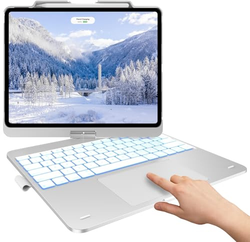 typecase Touch Case Keyboard for iPad Air 13-inch(M3/M2, 2025/2024), Multi-Touch Trackpad, 360° Rotatable, 11-Color Backlit, Pencil Holder, Frost Silver