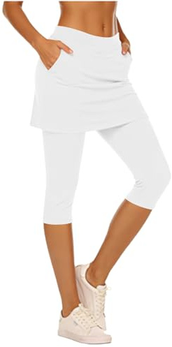Keepink Women Skirts with 3/4 Length Legging Pockets Athletic Skorts 2-in-1 Sports Short Leggings with Skirt Yoga Running Gym Tight Knee Length Shorts for Ladies Activewear Tennis Golf